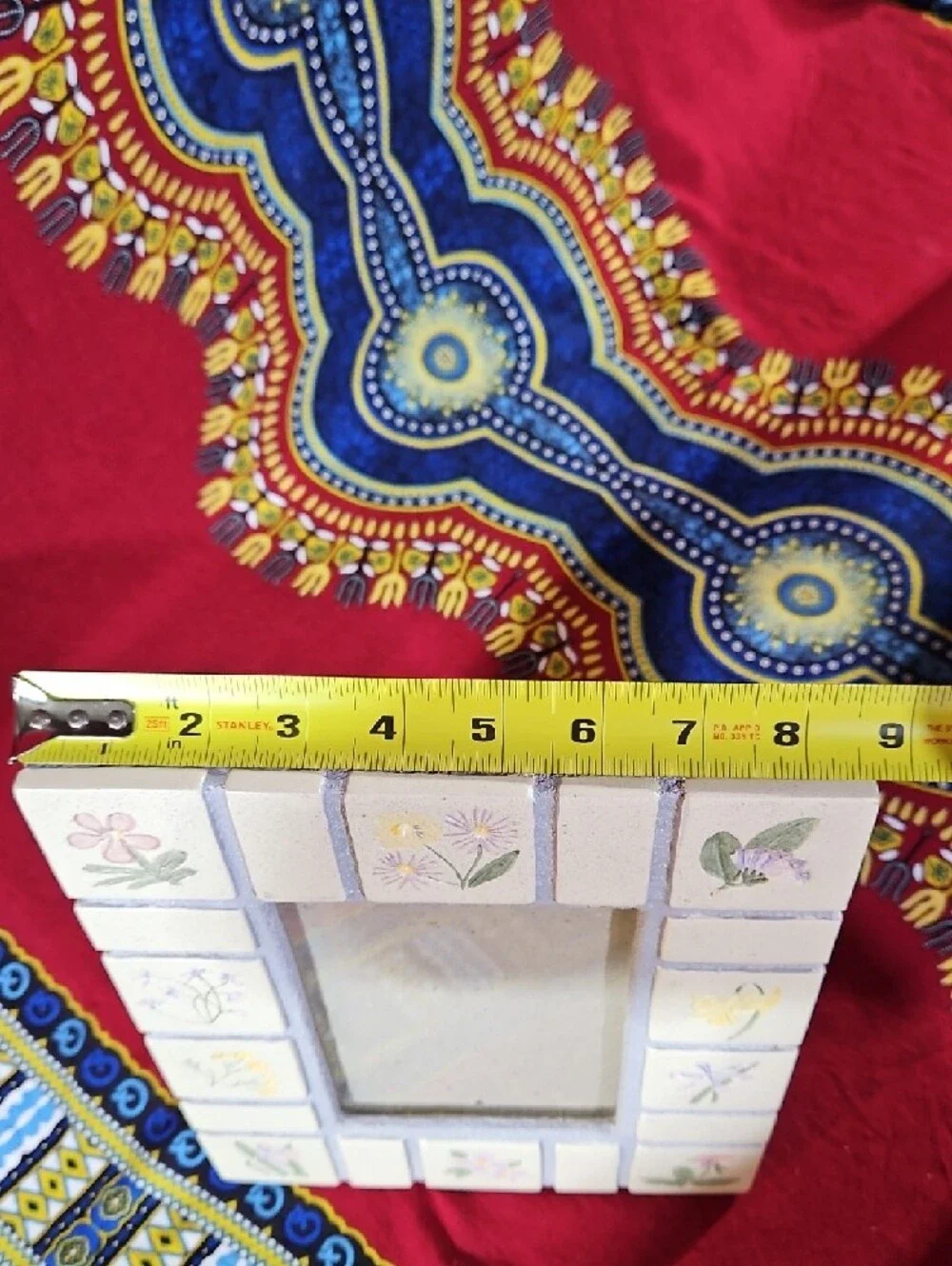 Handpainted Floral Ceramic Tile Inlay Photo Picture Frame